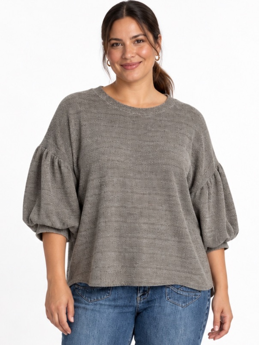 Dress Up Oversized Grey Taupe Chenille Top with Balloon Sleeves Size XL - 2X ?